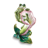 Luxury Giftware by Jere Bejeweled FLETCHER Frog with Baby Climbing on Lily Trinket Box with Matching 18 inch Necklace