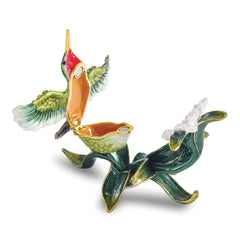 Luxury Giftware by Jere Bejeweled PAIGE Hummingbird on Iris Flower Trinket Box with Matching 18 inch Necklace