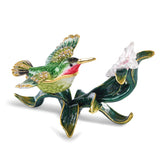 Luxury Giftware by Jere Bejeweled PAIGE Hummingbird on Iris Flower Trinket Box with Matching 18 inch Necklace