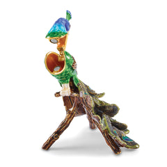 Luxury Giftware by Jere Bejeweled BLUEBELL Peacock on Branch Trinket Box with Matching 18 inch Necklace