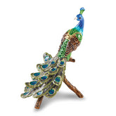Luxury Giftware by Jere Bejeweled BLUEBELL Peacock on Branch Trinket Box with Matching 18 inch Necklace