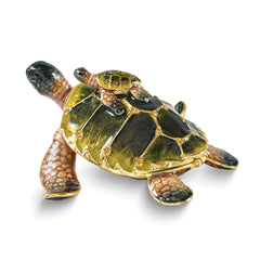 Luxury Giftware by Jere Bejeweled MIDORI AND UMI Turtle Family Trinket Box with Matching 18 inch Necklace