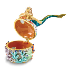 Luxury Giftware by Jere Bejeweled NERISSA Mermaid on Coral Trinket Box with Matching 18 inch Necklace