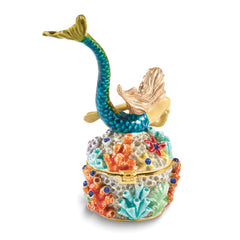Luxury Giftware by Jere Bejeweled NERISSA Mermaid on Coral Trinket Box with Matching 18 inch Necklace
