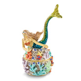 Luxury Giftware by Jere Bejeweled NERISSA Mermaid on Coral Trinket Box with Matching 18 inch Necklace