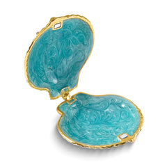 Luxury Giftware by Jere Bejeweled CYAN Blue Clam Shell Trinket Box with Matching 18 inch Necklace