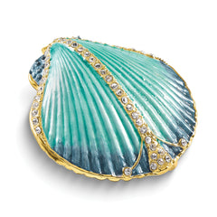 Luxury Giftware by Jere Bejeweled CYAN Blue Clam Shell Trinket Box with Matching 18 inch Necklace