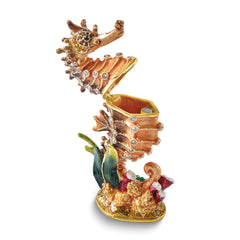 Luxury Giftware by Jere Bejeweled MAJOR Brown and Coral Sea Horse Trinket Box with Matching 18 inch Necklace
