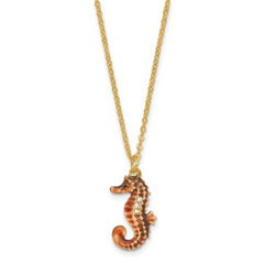 Luxury Giftware by Jere Bejeweled MAJOR Brown and Coral Sea Horse Trinket Box with Matching 18 inch Necklace