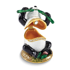 Luxury Giftware by Jere Bejeweled BAMBOOZLED Panda Eating Bamboo Trinket Box with Matching 18 inch Necklace
