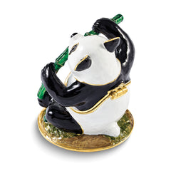 Luxury Giftware by Jere Bejeweled BAMBOOZLED Panda Eating Bamboo Trinket Box with Matching 18 inch Necklace