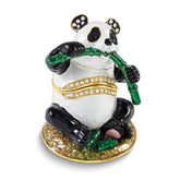 Luxury Giftware by Jere Bejeweled BAMBOOZLED Panda Eating Bamboo Trinket Box with Matching 18 inch Necklace