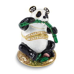 Luxury Giftware by Jere Bejeweled BAMBOOZLED Panda Eating Bamboo Trinket Box with Matching 18 inch Necklace