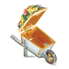 Luxury Giftware by Jere Bejeweled BLOSSOMS Flowers in Wheelbarrow Trinket Box with Matching 18 inch Necklace