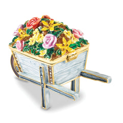 Luxury Giftware by Jere Bejeweled BLOSSOMS Flowers in Wheelbarrow Trinket Box with Matching 18 inch Necklace