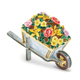 Luxury Giftware by Jere Bejeweled BLOSSOMS Flowers in Wheelbarrow Trinket Box with Matching 18 inch Necklace