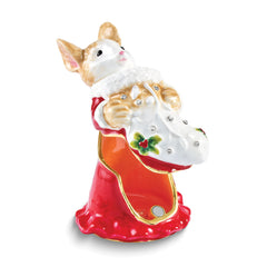 Luxury Giftware by Jere Bejeweled AMELIA Christmas Mouse Trinket Box with Matching 18 inch Necklace