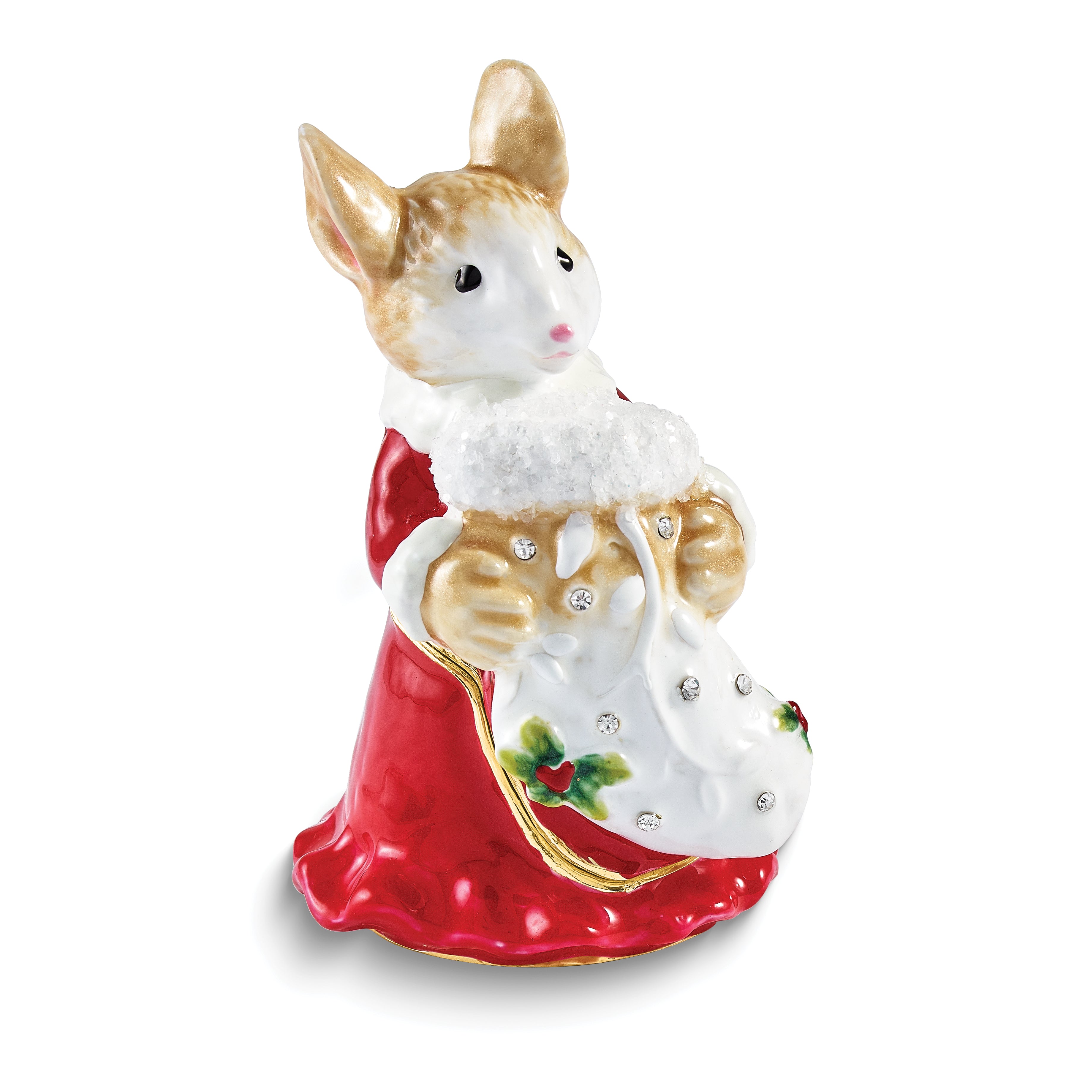 Luxury Giftware by Jere Bejeweled AMELIA Christmas Mouse Trinket Box with Matching 18 inch Necklace