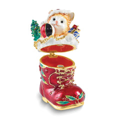 Luxury Giftware by Jere Bejeweled PLAYFUL KITTEN Christmas Cat In Stocking Trinket Box with Matching 18 inch Necklace