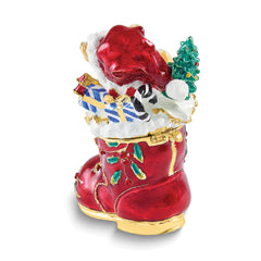 Luxury Giftware by Jere Bejeweled PLAYFUL KITTEN Christmas Cat In Stocking Trinket Box with Matching 18 inch Necklace