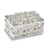 Luxury Giftware by Jere Bejeweled ALLURING Rectangle Silver-tone Heart Trinket Box with Matching 18 inch Necklace