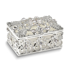 Luxury Giftware by Jere Bejeweled ALLURING Rectangle Silver-tone Heart Trinket Box with Matching 18 inch Necklace