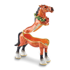 Luxury Giftware by Jere Bejeweled SPIRIT OF CHRISTMAS Horse with Wreath Trinket Box with Matching 18 inch Necklace
