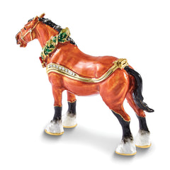Luxury Giftware by Jere Bejeweled SPIRIT OF CHRISTMAS Horse with Wreath Trinket Box with Matching 18 inch Necklace