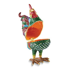 Luxury Giftware by Jere Bejeweled COLONEL Colorful Rooster Trinket Box with Matching 18 inch Necklace