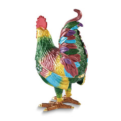 Luxury Giftware by Jere Bejeweled COLONEL Colorful Rooster Trinket Box with Matching 18 inch Necklace