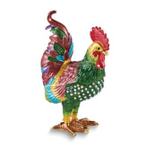 Luxury Giftware by Jere Bejeweled COLONEL Colorful Rooster Trinket Box with Matching 18 inch Necklace