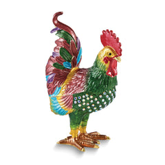 Luxury Giftware by Jere Bejeweled COLONEL Colorful Rooster Trinket Box with Matching 18 inch Necklace