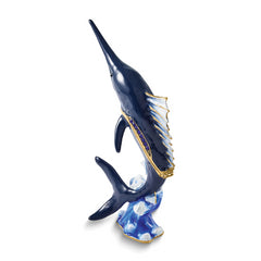 Luxury Giftware by Jere Bejeweled BLADE Swordfish on Wave Trinket Box with Matching 18 inch Necklace
