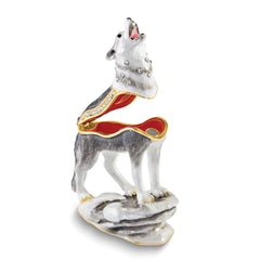 Luxury Giftware by Jere Bejeweled ROAN Howling Wolf Trinket Box with Matching 18 inch Necklace