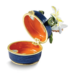 Luxury Giftware by Jere Bejeweled LILY DREAMS Lily On Blue Trinket Box with Matching 18 inch Necklace