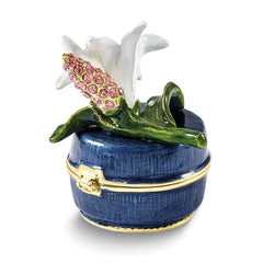 Luxury Giftware by Jere Bejeweled LILY DREAMS Lily On Blue Trinket Box with Matching 18 inch Necklace