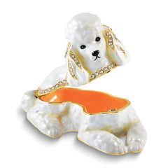 Luxury Giftware by Jere Bejeweled BERNADETTE White Laying Poodle Trinket Box with Matching 18 inch Necklace