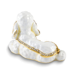 Luxury Giftware by Jere Bejeweled BERNADETTE White Laying Poodle Trinket Box with Matching 18 inch Necklace