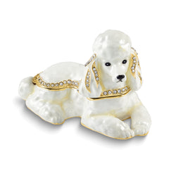Luxury Giftware by Jere Bejeweled BERNADETTE White Laying Poodle Trinket Box with Matching 18 inch Necklace