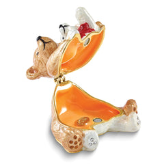 Luxury Giftware by Jere Bejeweled NOBLE AND TRUSTY Teddy Bears with Red Bows Trinket Box with Matching 18 inch Necklace