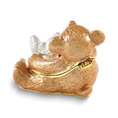 Luxury Giftware by Jere Bejeweled NOBLE AND TRUSTY Teddy Bears with Red Bows Trinket Box with Matching 18 inch Necklace