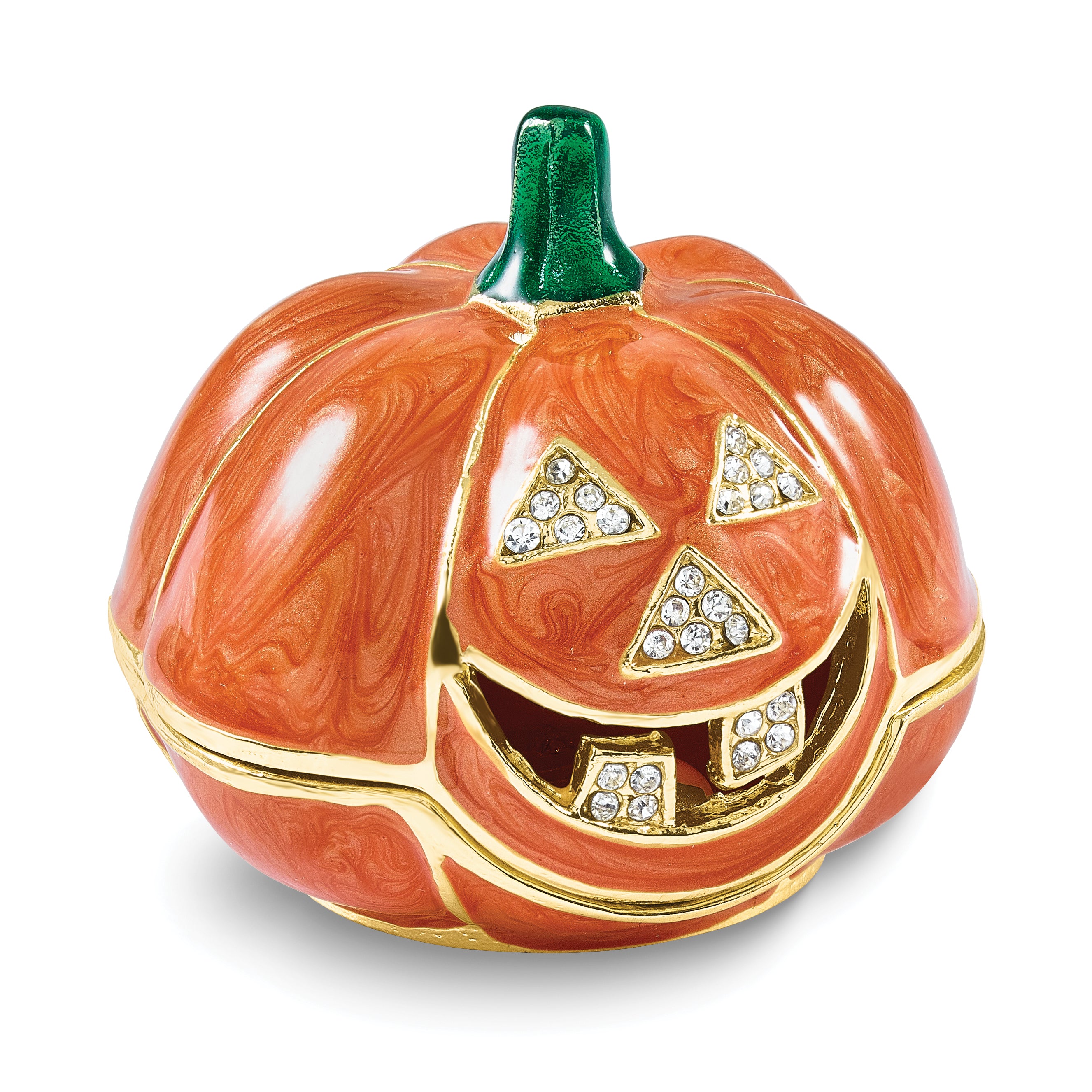 Luxury Giftware by Jere Bejeweled HALLOWS EVE Jack-O-Lantern Trinket Box with Matching 18 inch Necklace