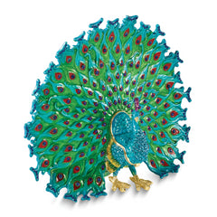 Luxury Giftware by Jere Bejeweled AQUAMARINE Peacock Trinket Box with Matching 18 inch Necklace