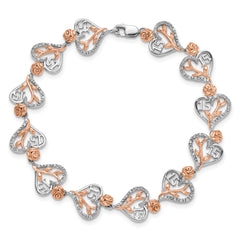 14K White and Rose Gold Complete 1/3 carat Diamond 15 and Rose Quinceanera Heart 7 inch Bracelet