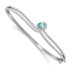 Pure Serenity 14k White Gold 3/4 carat Lab Grown Diamond VS/SI+ G+ and Pear Lab Created Paraiba Bangle Bracelet