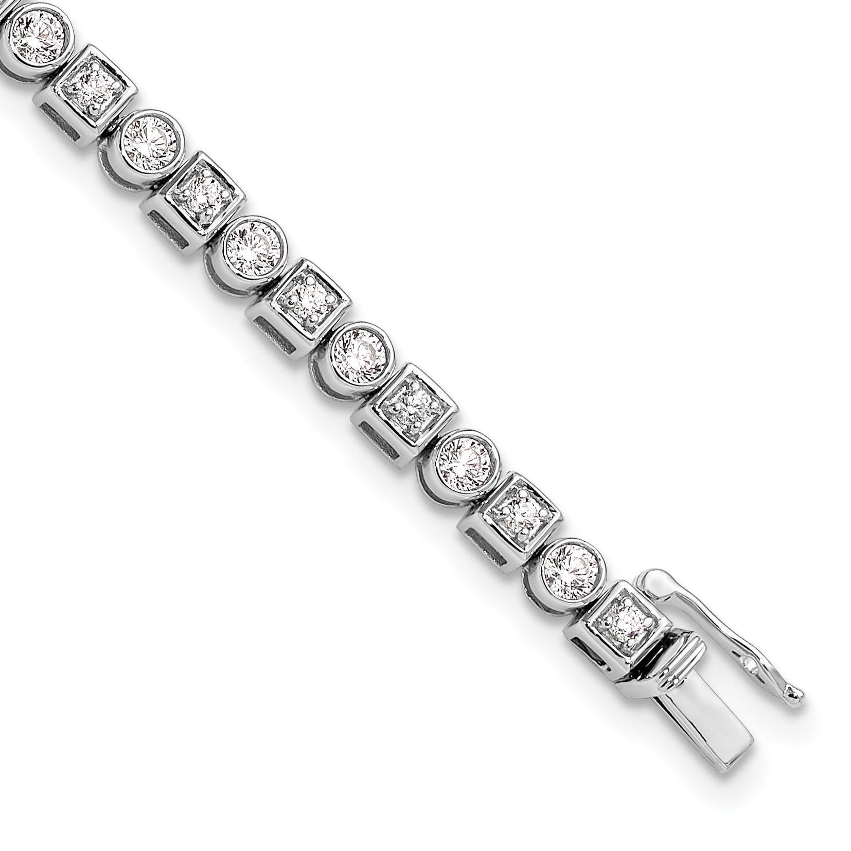 14k White Gold 2 1/8 carat Lab Grown Diamond VS/SI+ G+ 6.75 inch Fancy Shapes Bracelet