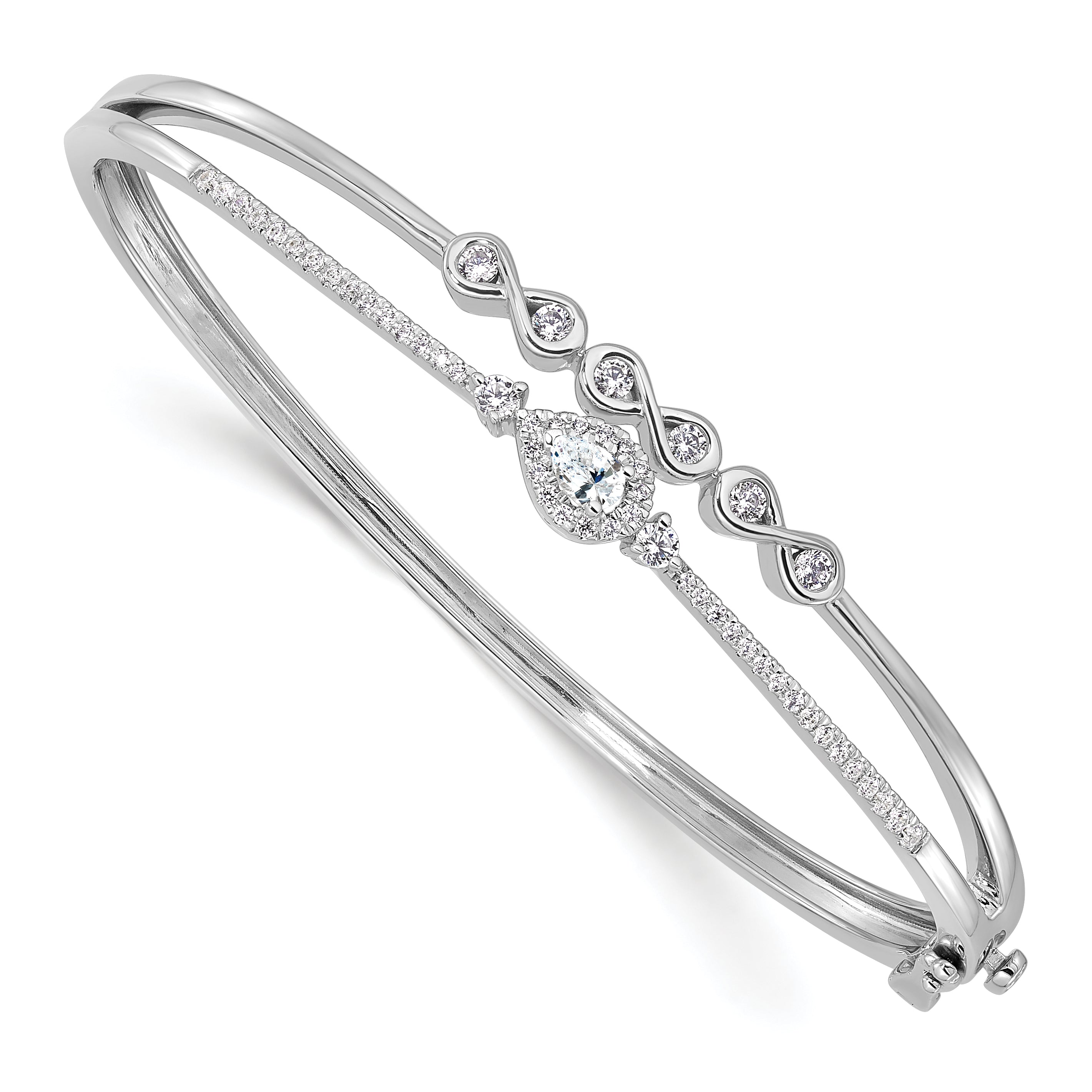 14k White Gold 3/4 carat Lab Grown Diamond VS/SI+ G+ Double Strand Infinity and Pear Bangle Bracelet