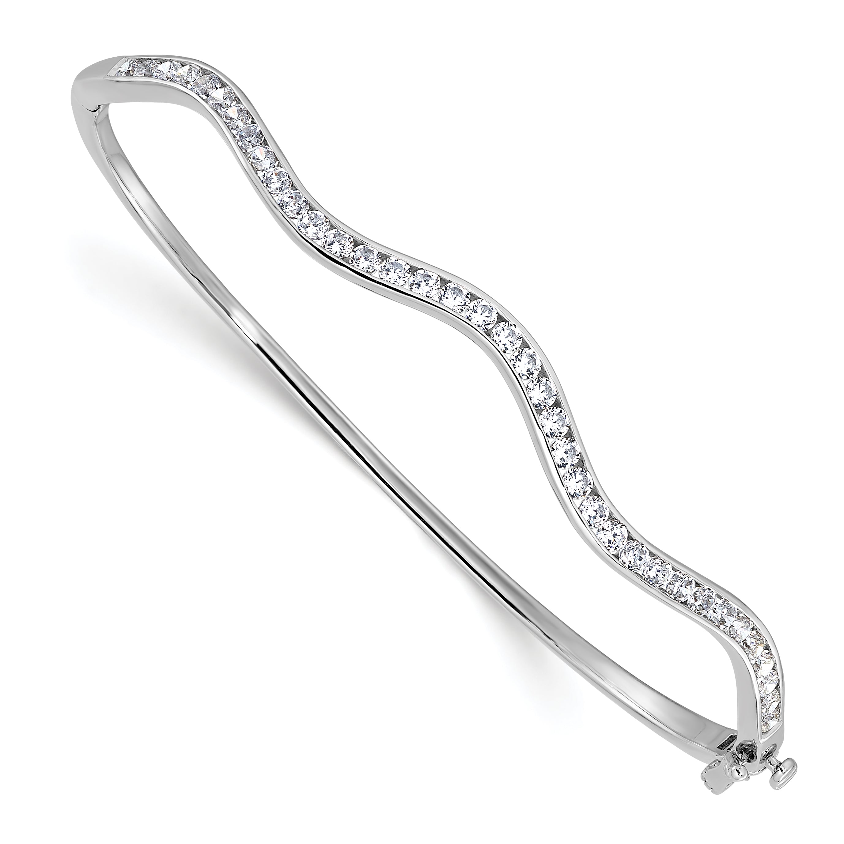 14k White Gold 1 1/4 carat Lab Grown Diamond VS/SI+ G+ Wavy Bangle Bracelet