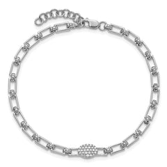 14K White Gold Polished Complete 1/8 carat Diamond Oval Cluster Fancy Link 7 inch Bracelet with 1 inch Extender