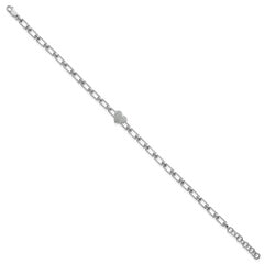 14K White Gold Polished Complete 1/6 carat Diamond Heart Cluster Fancy Link 7 inch Bracelet with 1 inch Extender